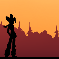 Drawing of a silhouette of Jolyne Cujoh. She's standing in fromnt of a horizon showing a forest. The forest is red, and the sky is a warm orange.